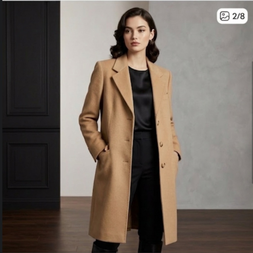 Fleurette Camelhair Long Overcoat Wool Dress Maxi Coat Tan Women's Sz 6